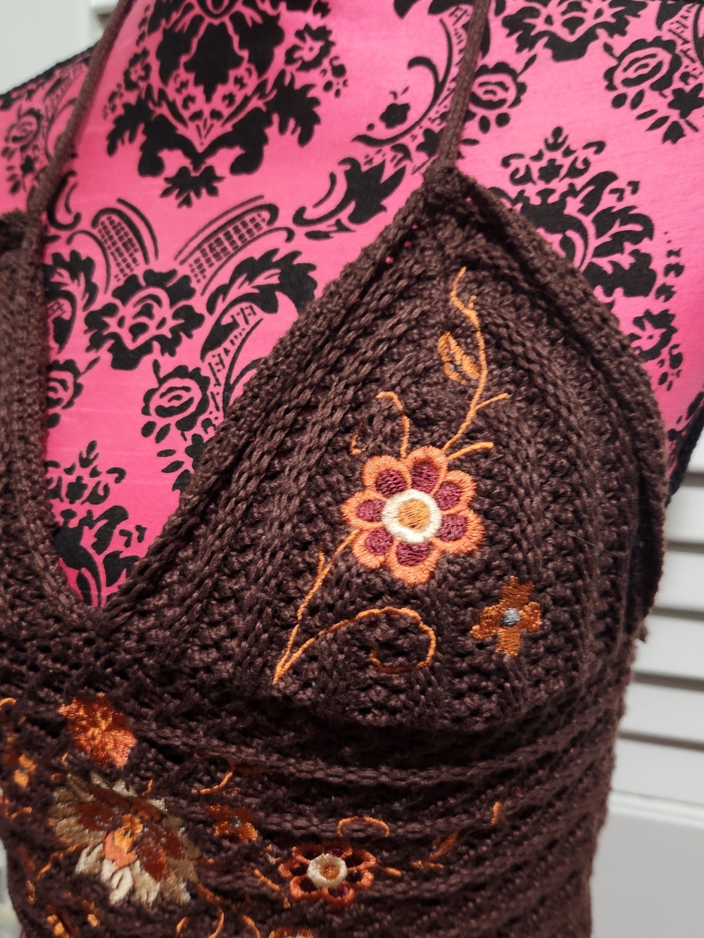 Romwe Crocheted Knit Halter Crop Top - Picture 2 of 13